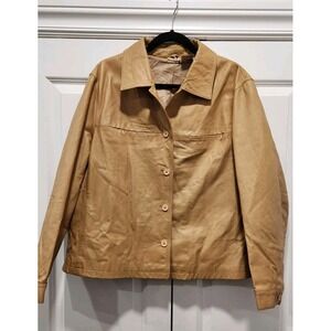 Women's Tan All‎ Leather Coat Lined Button Up Worn But No Rips See Measurements